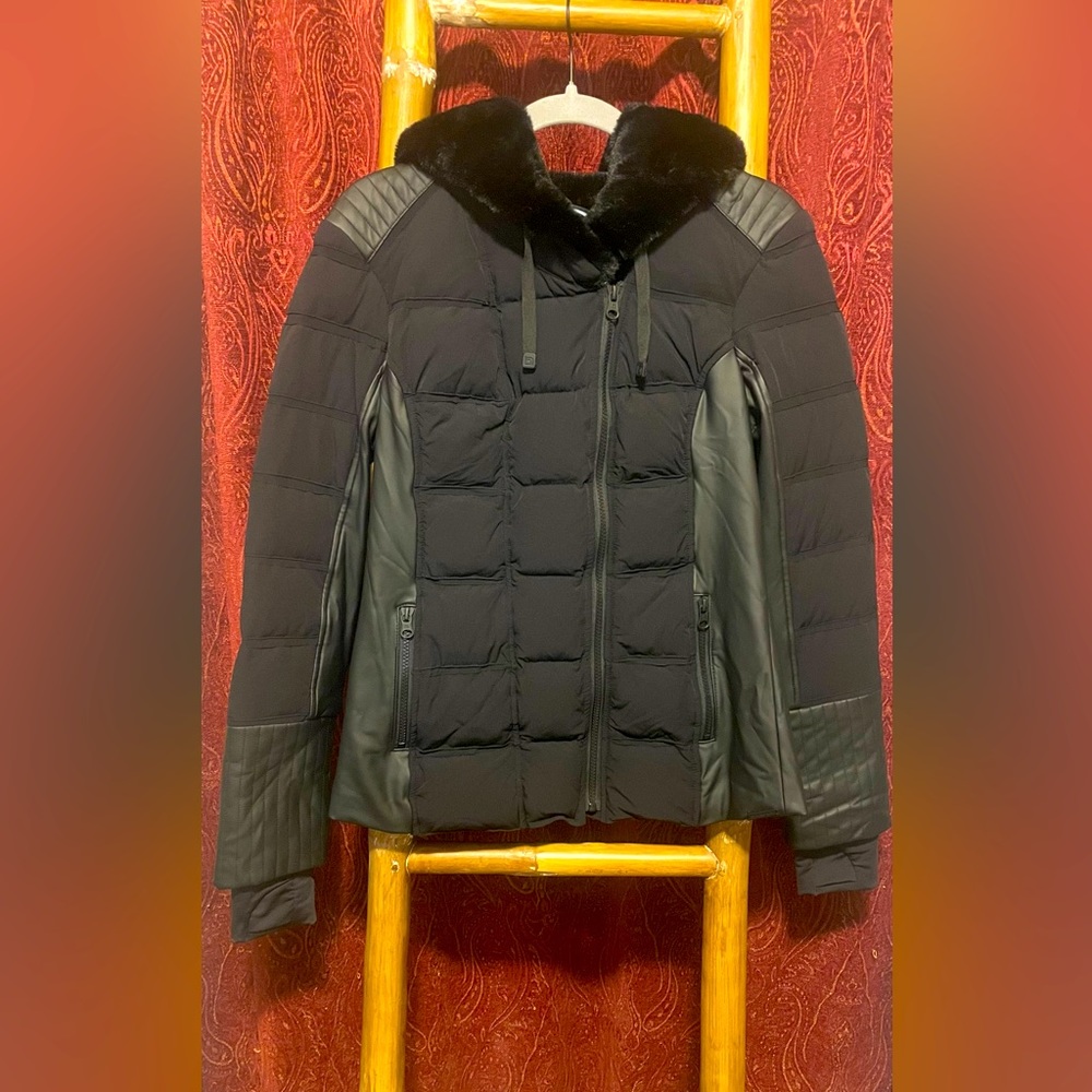 Blanc Noir Moto Jacket / Faux Fur hood.  NWOT